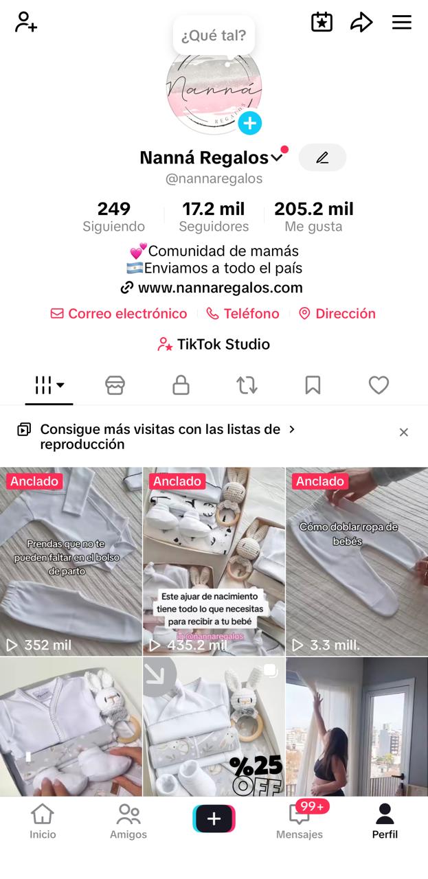 Perfil de TikTok de Nanná Regalos